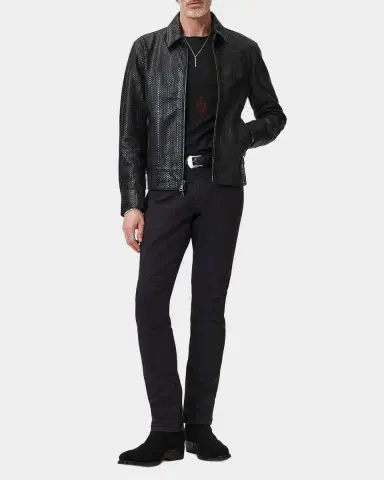 John Varvatos Men 's Benjamin Snakeskin-Embossed Leather Jacket | Thumbnail 2 John Varvatos Men 's Benjamin Snakeskin-Embossed Leather Jacket | Thumbnail 2