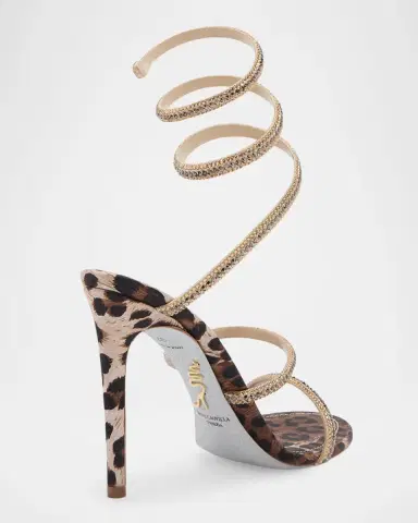 Rene Caovilla 105mm Cleo Leopard Satin Crystal Snake-Wrap Sandals | Thumbnail 2 Rene Caovilla 105mm Cleo Leopard Satin Crystal Snake-Wrap Sandals | Thumbnail 2