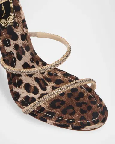 Rene Caovilla 105mm Cleo Leopard Satin Crystal Snake-Wrap Sandals | Thumbnail 3 Rene Caovilla 105mm Cleo Leopard Satin Crystal Snake-Wrap Sandals | Thumbnail 3