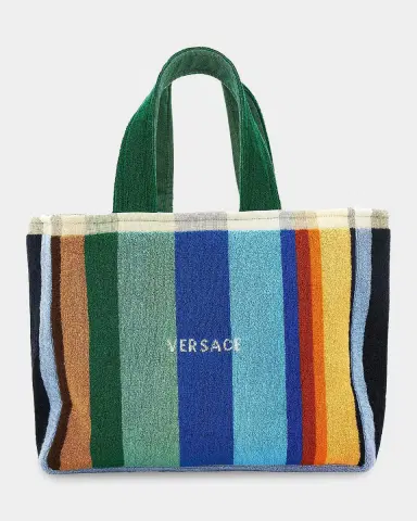 Versace Men's Striped Jacquard Medusa Cotton Tote Bag | Thumbnail 2 Versace Men's Striped Jacquard Medusa Cotton Tote Bag | Thumbnail 2