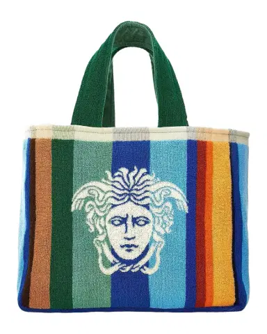 Versace Men's Striped Jacquard Medusa Cotton Tote Bag | Thumbnail 1 Versace Men's Striped Jacquard Medusa Cotton Tote Bag | Thumbnail 1