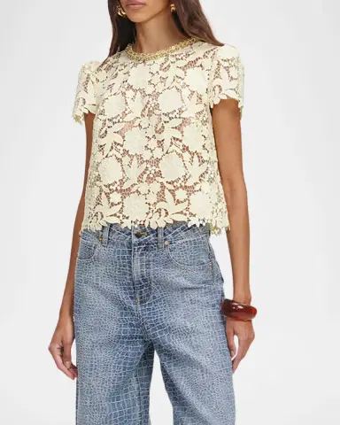 Self-Portrait Bow-Print Straight-Leg High-Rise Jeans | Thumbnail 4 Self-Portrait Bow-Print Straight-Leg High-Rise Jeans | Thumbnail 4