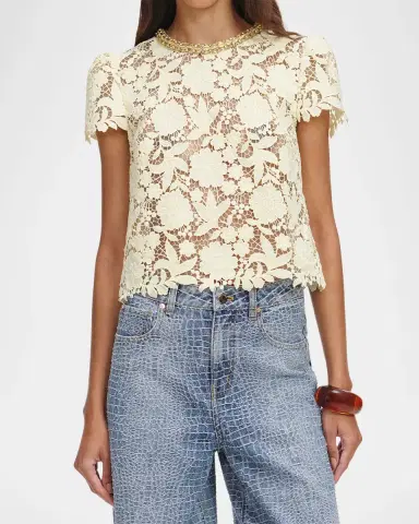 Self-Portrait Bow-Print Straight-Leg High-Rise Jeans | Thumbnail 5 Self-Portrait Bow-Print Straight-Leg High-Rise Jeans | Thumbnail 5