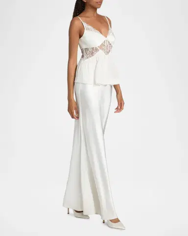 Self-Portrait Satin Lace-Trim Maxi Dress | Thumbnail 2 Self-Portrait Satin Lace-Trim Maxi Dress | Thumbnail 2