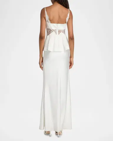 Self-Portrait Satin Lace-Trim Maxi Dress | Thumbnail 3 Self-Portrait Satin Lace-Trim Maxi Dress | Thumbnail 3