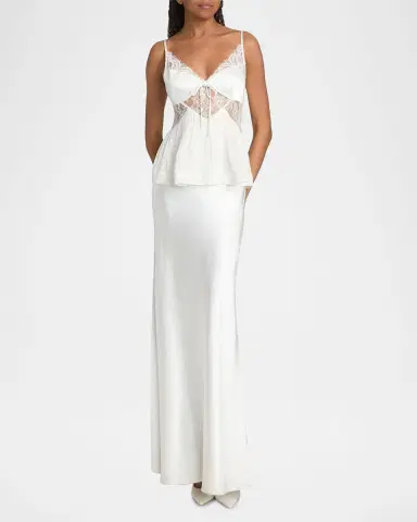 Self-Portrait Satin Lace-Trim Maxi Dress | Thumbnail 4 Self-Portrait Satin Lace-Trim Maxi Dress | Thumbnail 4