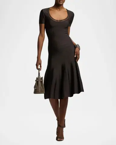 Ralph Lauren Collection Gwenn Sheer-Trim Sweater Day Dress | Thumbnail 2 Ralph Lauren Collection Gwenn Sheer-Trim Sweater Day Dress | Thumbnail 2