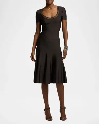 Ralph Lauren Collection Gwenn Sheer-Trim Sweater Day Dress | Thumbnail 4 Ralph Lauren Collection Gwenn Sheer-Trim Sweater Day Dress | Thumbnail 4