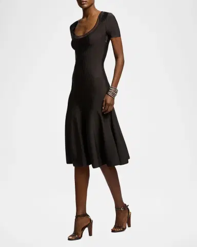 Ralph Lauren Collection Gwenn Sheer-Trim Sweater Day Dress | Thumbnail 6 Ralph Lauren Collection Gwenn Sheer-Trim Sweater Day Dress | Thumbnail 6