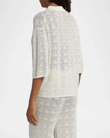 Loulou De Saison Siani Lace Knit Button-Front Top | Thumbnail 3 Loulou De Saison Siani Lace Knit Button-Front Top | Thumbnail 3