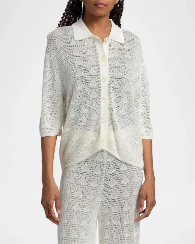 Loulou De Saison Siani Lace Knit Button-Front Top | Thumbnail 4 Loulou De Saison Siani Lace Knit Button-Front Top | Thumbnail 4