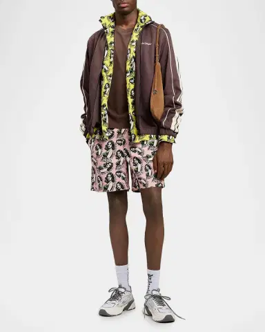 Palm Angels Men's Logo Striped Zip-Front Jacket | Thumbnail 2 Palm Angels Men's Logo Striped Zip-Front Jacket | Thumbnail 2