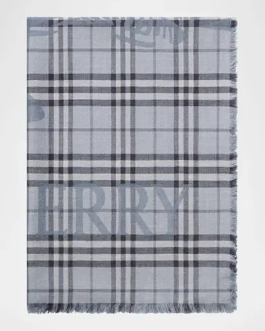 Burberry Men's EKD Check Wool-Silk Wide Scarf | Thumbnail 2 Burberry Men's EKD Check Wool-Silk Wide Scarf | Thumbnail 2