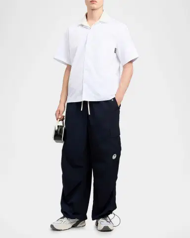 Palm Angels Men 's Logo Camp-Collar Cotton Bowling Shirt | Thumbnail 2 Palm Angels Men 's Logo Camp-Collar Cotton Bowling Shirt | Thumbnail 2