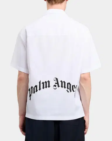 Palm Angels Men 's Logo Camp-Collar Cotton Bowling Shirt | Thumbnail 3 Palm Angels Men 's Logo Camp-Collar Cotton Bowling Shirt | Thumbnail 3