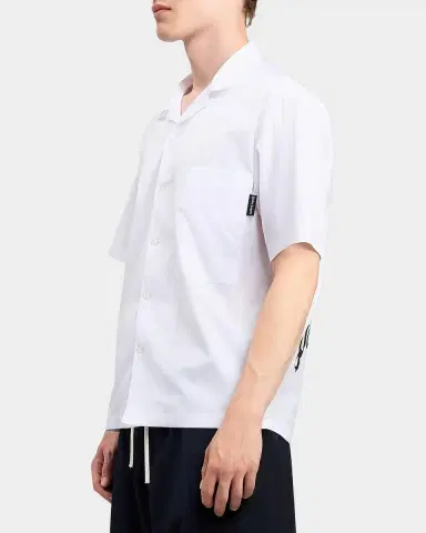 Palm Angels Men 's Logo Camp-Collar Cotton Bowling Shirt | Thumbnail 6 Palm Angels Men 's Logo Camp-Collar Cotton Bowling Shirt | Thumbnail 6