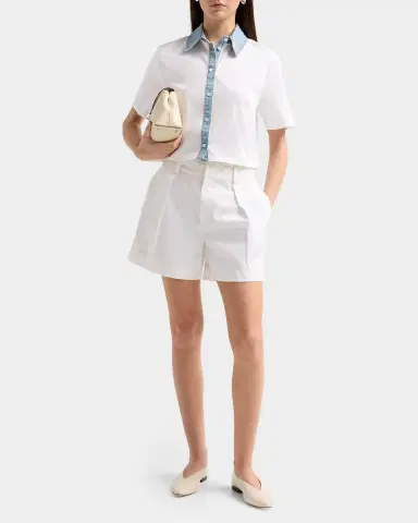 SEROYA Kelsie Stretch-Cotton Denim-Trim Top | Thumbnail 2 SEROYA Kelsie Stretch-Cotton Denim-Trim Top | Thumbnail 2