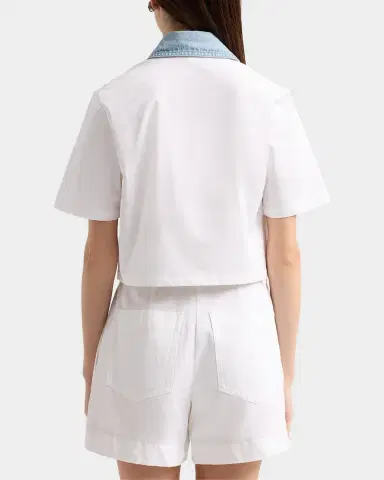 SEROYA Kelsie Stretch-Cotton Denim-Trim Top | Thumbnail 3 SEROYA Kelsie Stretch-Cotton Denim-Trim Top | Thumbnail 3