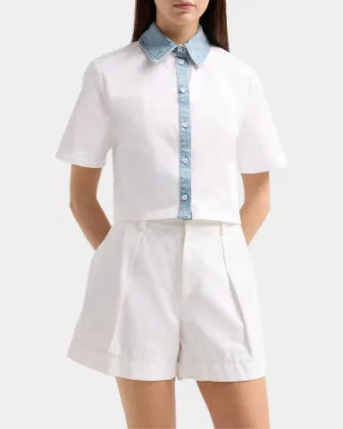 SEROYA Kelsie Stretch-Cotton Denim-Trim Top | Thumbnail 5 SEROYA Kelsie Stretch-Cotton Denim-Trim Top | Thumbnail 5