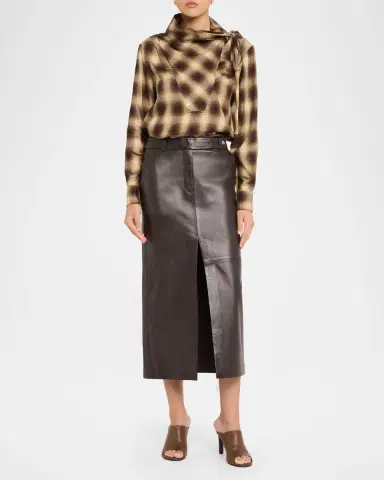 Co Plaid Mock-Neck Long-Sleeve Blouse | Thumbnail 2 Co Plaid Mock-Neck Long-Sleeve Blouse | Thumbnail 2