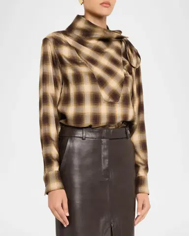 Co Plaid Mock-Neck Long-Sleeve Blouse | Thumbnail 4 Co Plaid Mock-Neck Long-Sleeve Blouse | Thumbnail 4