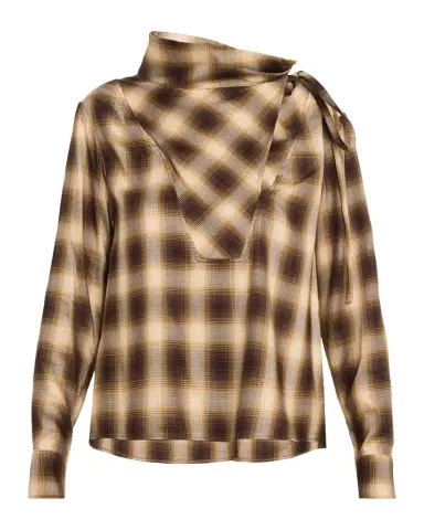 Co Plaid Mock-Neck Long-Sleeve Blouse | Thumbnail 1 Co Plaid Mock-Neck Long-Sleeve Blouse | Thumbnail 1