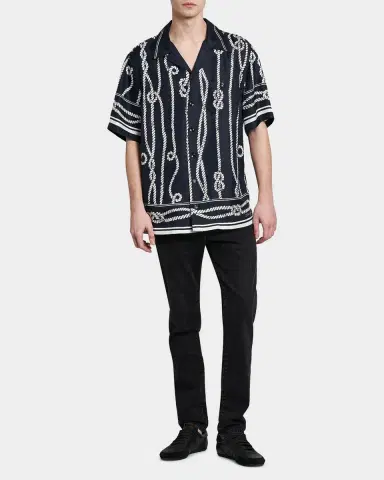 Dolce & Gabbana Men's St. Marina Rope-Print Silk Camp Shirt | Thumbnail 2 Dolce & Gabbana Men's St. Marina Rope-Print Silk Camp Shirt | Thumbnail 2