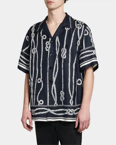 Dolce & Gabbana Men's St. Marina Rope-Print Silk Camp Shirt | Thumbnail 4 Dolce & Gabbana Men's St. Marina Rope-Print Silk Camp Shirt | Thumbnail 4