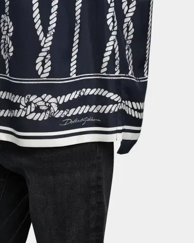 Dolce & Gabbana Men's St. Marina Rope-Print Silk Camp Shirt | Thumbnail 5 Dolce & Gabbana Men's St. Marina Rope-Print Silk Camp Shirt | Thumbnail 5