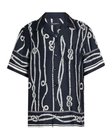 Dolce & Gabbana Men's St. Marina Rope-Print Silk Camp Shirt | Thumbnail 1 Dolce & Gabbana Men's St. Marina Rope-Print Silk Camp Shirt | Thumbnail 1