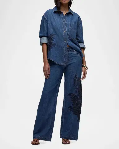 Hudson Embroidered Palm Oversized Button-Front Denim Shirt | Thumbnail 2 Hudson Embroidered Palm Oversized Button-Front Denim Shirt | Thumbnail 2