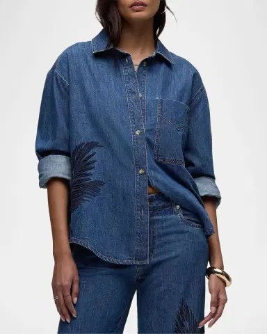 Hudson Embroidered Palm Oversized Button-Front Denim Shirt | Thumbnail 4 Hudson Embroidered Palm Oversized Button-Front Denim Shirt | Thumbnail 4