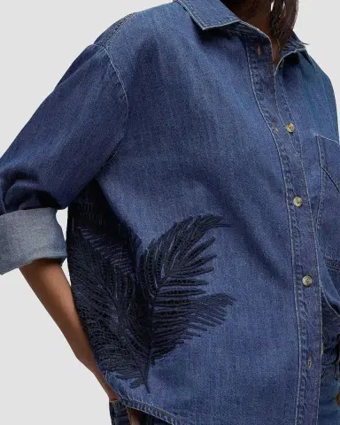 Hudson Embroidered Palm Oversized Button-Front Denim Shirt | Thumbnail 5 Hudson Embroidered Palm Oversized Button-Front Denim Shirt | Thumbnail 5