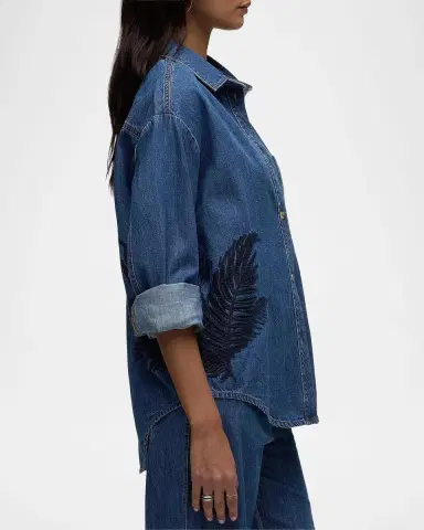Hudson Embroidered Palm Oversized Button-Front Denim Shirt | Thumbnail 6 Hudson Embroidered Palm Oversized Button-Front Denim Shirt | Thumbnail 6