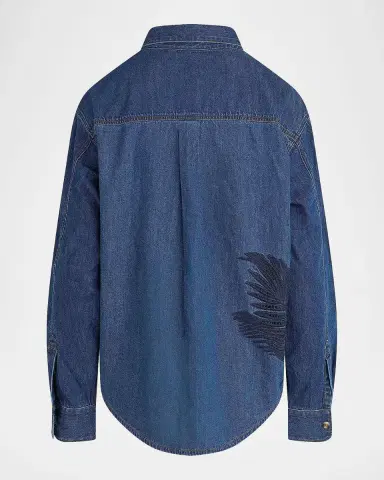 Hudson Embroidered Palm Oversized Button-Front Denim Shirt | Thumbnail 7 Hudson Embroidered Palm Oversized Button-Front Denim Shirt | Thumbnail 7