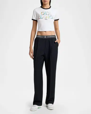 Casablanca Stacked Logo Cropped Ringer T-Shirt | Thumbnail 2 Casablanca Stacked Logo Cropped Ringer T-Shirt | Thumbnail 2