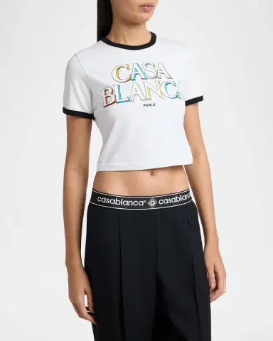 Casablanca Stacked Logo Cropped Ringer T-Shirt | Thumbnail 4 Casablanca Stacked Logo Cropped Ringer T-Shirt | Thumbnail 4