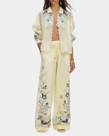 Self-Portrait Floral Organza Wide-Leg Drawstring Pants | Thumbnail 2 Self-Portrait Floral Organza Wide-Leg Drawstring Pants | Thumbnail 2