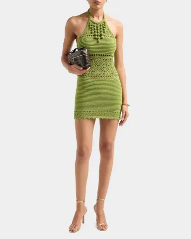 Retrofete Roseline Metallic Crochet Halter Dress | Thumbnail 2 Retrofete Roseline Metallic Crochet Halter Dress | Thumbnail 2