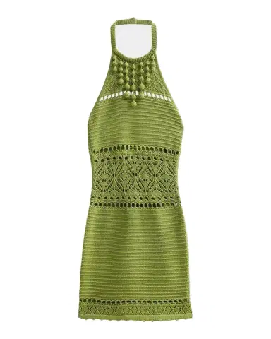 Retrofete Roseline Metallic Crochet Halter Dress | Thumbnail 1 Retrofete Roseline Metallic Crochet Halter Dress | Thumbnail 1