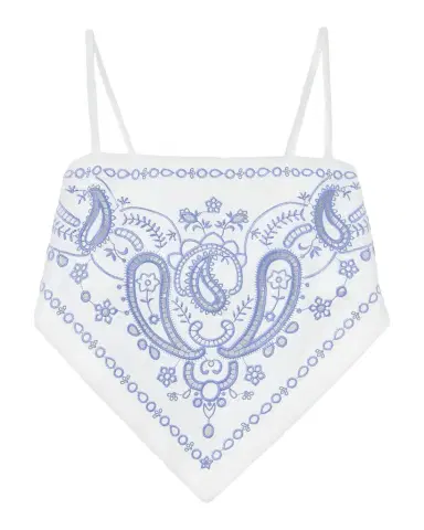 Self-Portrait Bandana Embroidered Linen-Cotton Crop Top | Thumbnail 1 Self-Portrait Bandana Embroidered Linen-Cotton Crop Top | Thumbnail 1