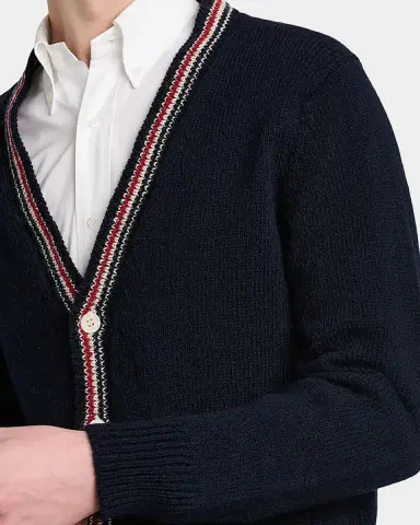 Thom Browne Men's Donegal RWB Stripe Wool-Mohair Cardigan | Thumbnail 5 Thom Browne Men's Donegal RWB Stripe Wool-Mohair Cardigan | Thumbnail 5