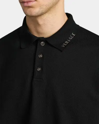 Versace Jeans Couture Men 's Piquet Medusa Buttons Cotton Polo Shirt | Thumbnail 5 Versace Jeans Couture Men 's Piquet Medusa Buttons Cotton Polo Shirt | Thumbnail 5