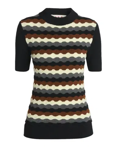 Marni 3D Wave Short-Sleeve Wool Sweater | Thumbnail 1 Marni 3D Wave Short-Sleeve Wool Sweater | Thumbnail 1