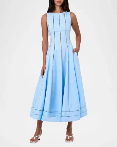 NICHOLAS Lark Linen Lattice-Trim Midi Dress | Thumbnail 2 NICHOLAS Lark Linen Lattice-Trim Midi Dress | Thumbnail 2