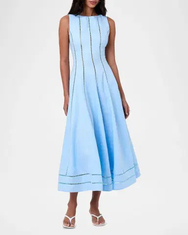 NICHOLAS Lark Linen Lattice-Trim Midi Dress | Thumbnail 4 NICHOLAS Lark Linen Lattice-Trim Midi Dress | Thumbnail 4