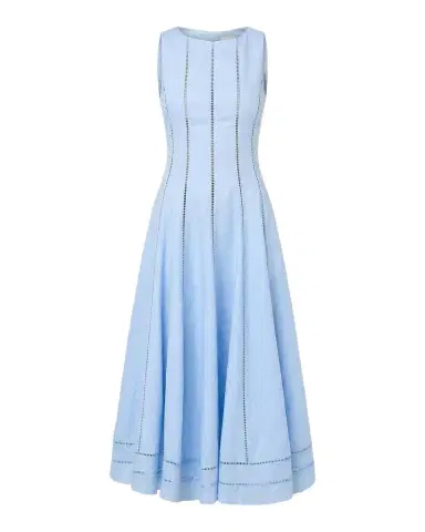 NICHOLAS Lark Linen Lattice-Trim Midi Dress | Thumbnail 1 NICHOLAS Lark Linen Lattice-Trim Midi Dress | Thumbnail 1