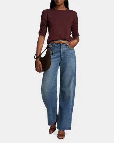Veronica Beard Waldorf Ruched-Sleeve Cotton Tee | Thumbnail 2 Veronica Beard Waldorf Ruched-Sleeve Cotton Tee | Thumbnail 2