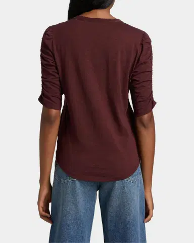 Veronica Beard Waldorf Ruched-Sleeve Cotton Tee | Thumbnail 3 Veronica Beard Waldorf Ruched-Sleeve Cotton Tee | Thumbnail 3