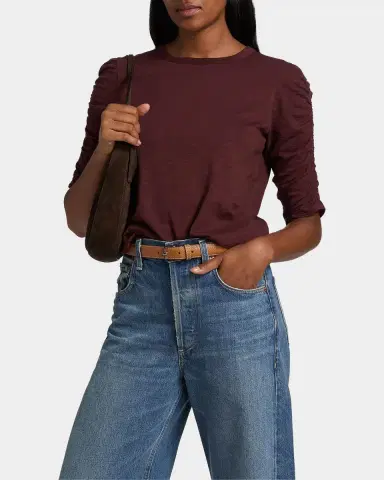 Veronica Beard Waldorf Ruched-Sleeve Cotton Tee | Thumbnail 4 Veronica Beard Waldorf Ruched-Sleeve Cotton Tee | Thumbnail 4